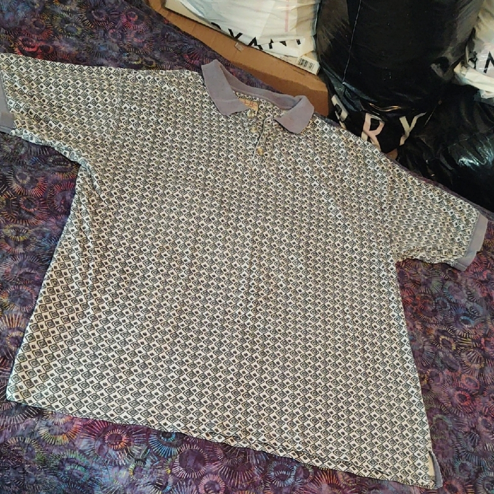 L&B Gray and Pale Silver Patterned Polo Shirt